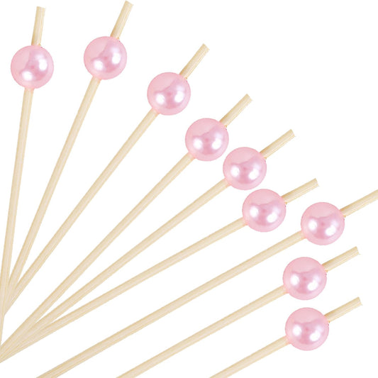 200pcs Cocktail Picks 4.7 Inch, pink Bamboo Toothpicks for Appetizers Natural Bamboo Pearl Coctail Skewers Sticks or Drinks, Fruit, Charcuterie, Wedding Mini Food Picks Decorative (pink, 200)