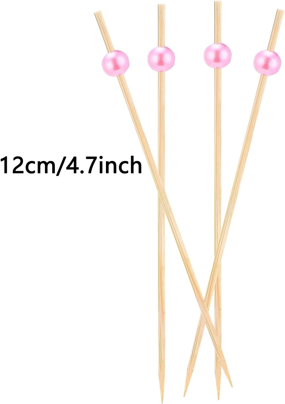 200pcs Cocktail Picks 4.7 Inch, pink Bamboo Toothpicks for Appetizers Natural Bamboo Pearl Coctail Skewers Sticks or Drinks, Fruit, Charcuterie, Wedding Mini Food Picks Decorative (pink, 200)