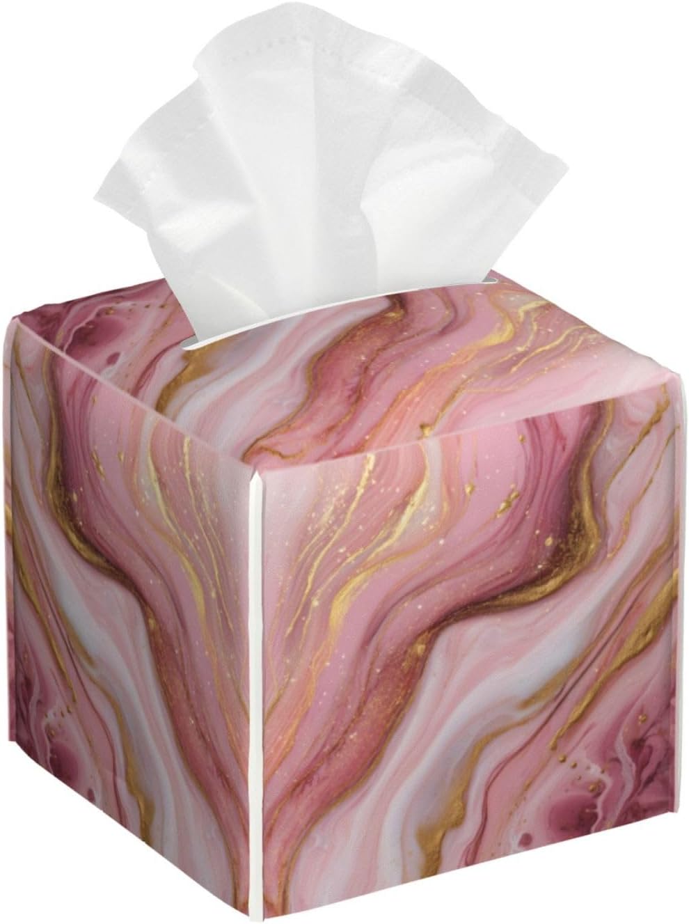 Marble Tissue Box Cover Square,Pink Marble Tissue Box Holder Waterproof Leather Facial Paper Organizer Dispenser for Bathroom Home Car Kitchen Nightstand Vanity Desk Decoration