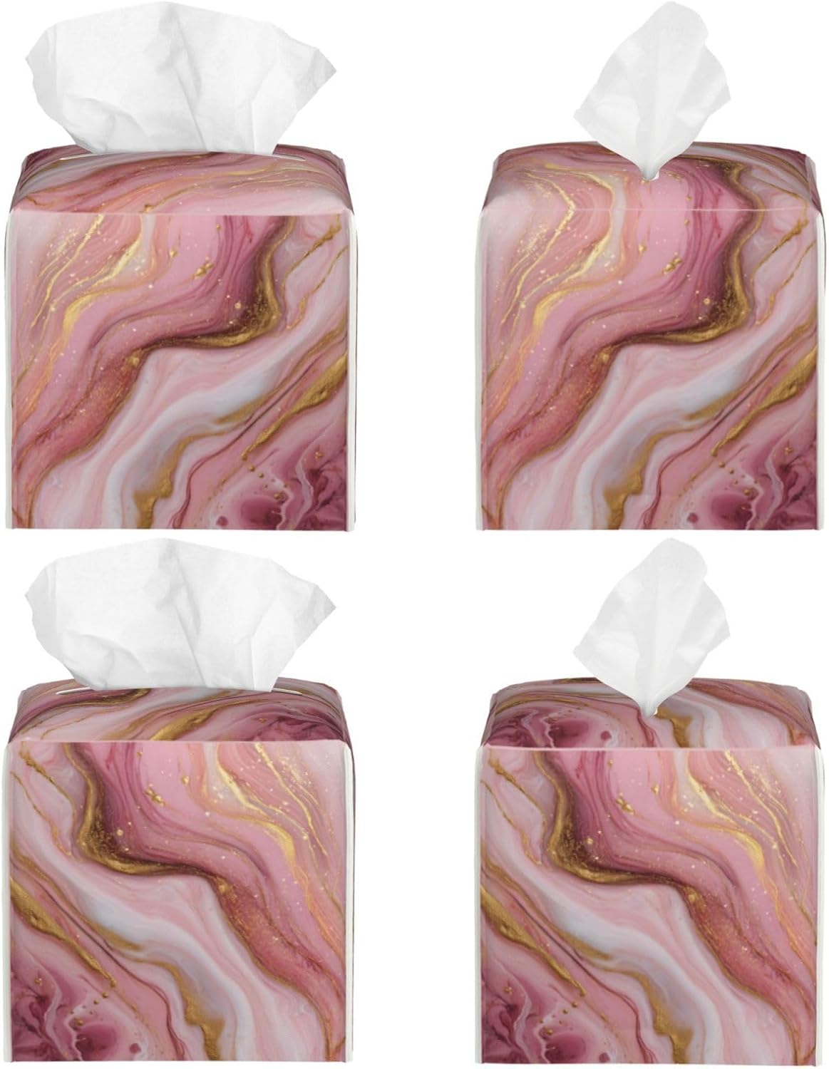 Marble Tissue Box Cover Square,Pink Marble Tissue Box Holder Waterproof Leather Facial Paper Organizer Dispenser for Bathroom Home Car Kitchen Nightstand Vanity Desk Decoration