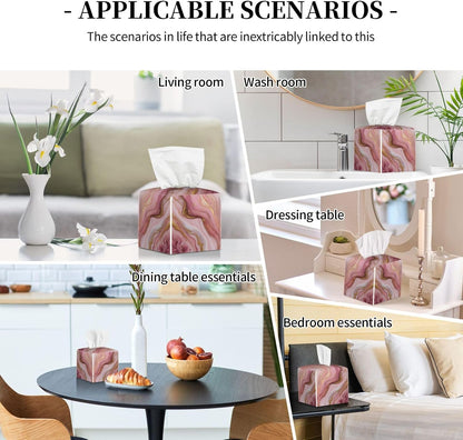 Marble Tissue Box Cover Square,Pink Marble Tissue Box Holder Waterproof Leather Facial Paper Organizer Dispenser for Bathroom Home Car Kitchen Nightstand Vanity Desk Decoration