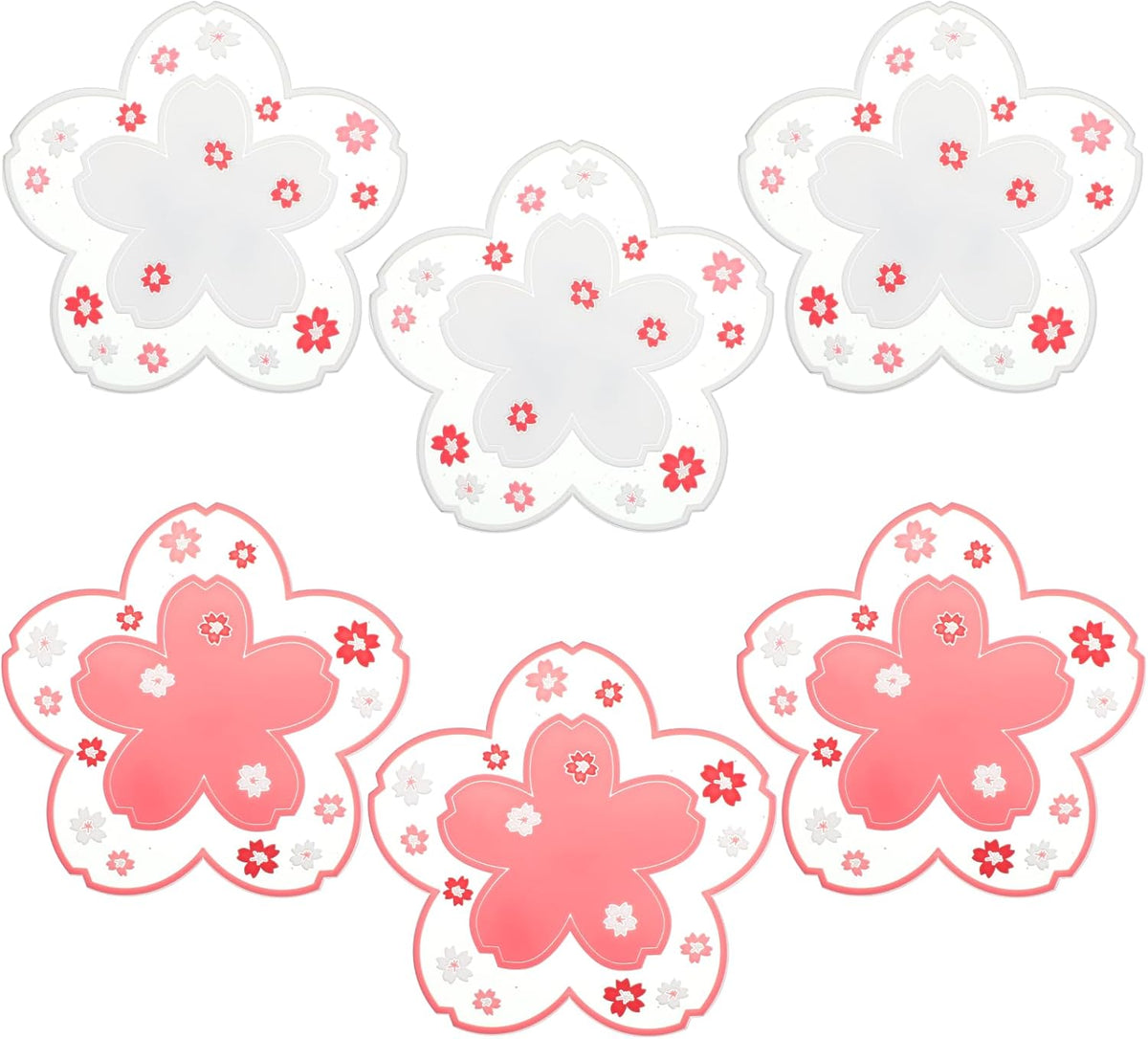 6 PCS Sakura Coffee Cup Mat Kawaii Coaster, White & Pink Silicon Cup Coasters Durable Non-Slip Home Tea Mug for Hot Drinks Table Protection Desk Drink Table Decor
