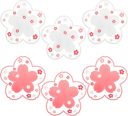 6 PCS Sakura Coffee Cup Mat Kawaii Coaster, White & Pink Silicon Cup Coasters Durable Non-Slip Home Tea Mug for Hot Drinks Table Protection Desk Drink Table Decor