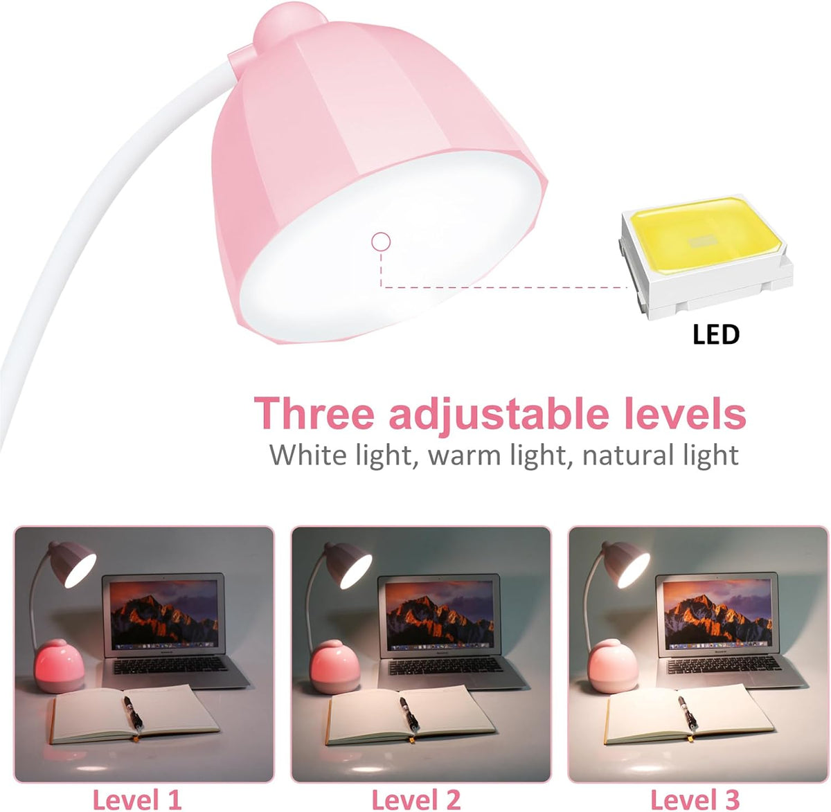 LED Desk Lamp with Night Light, Pink