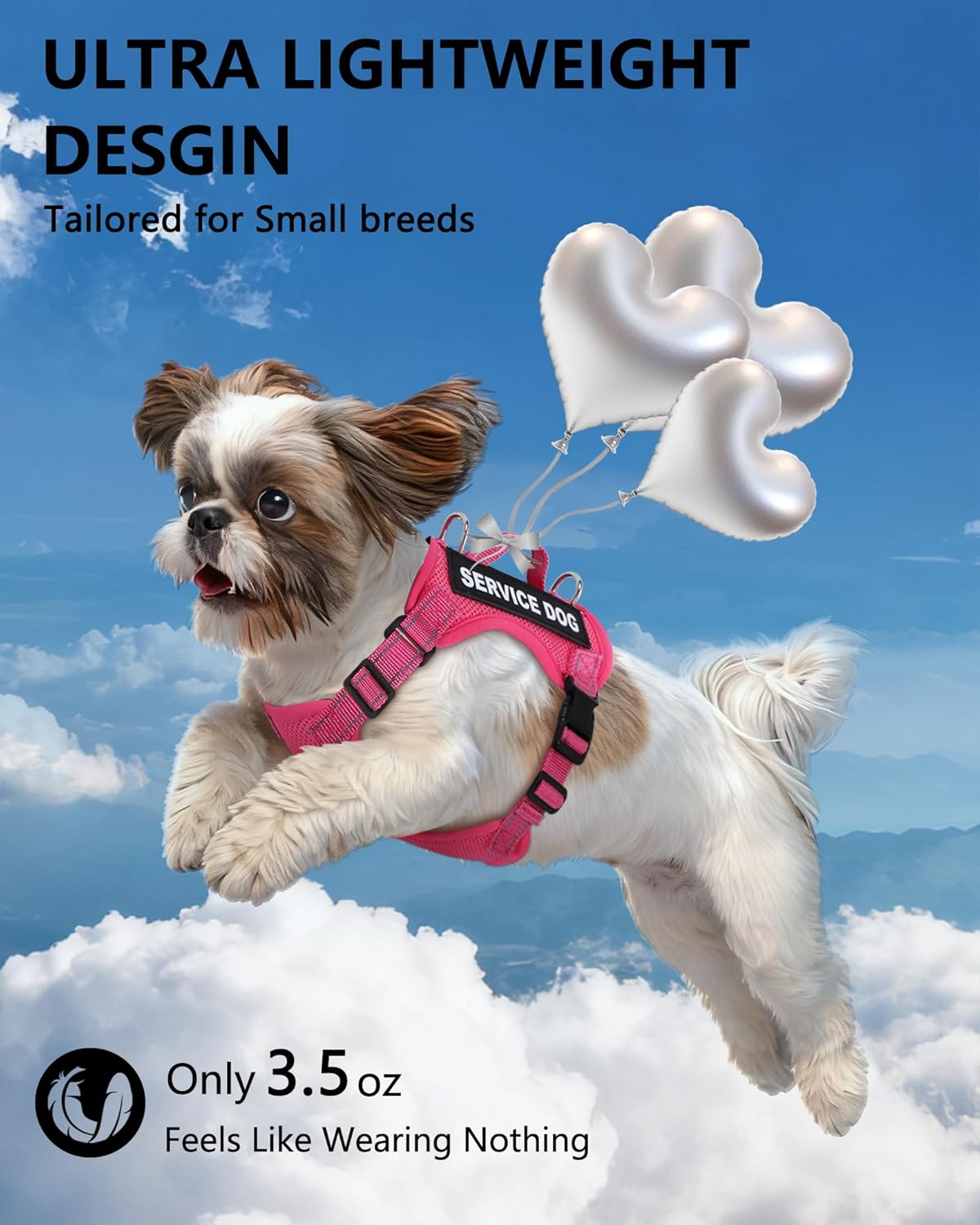Service Dog Vest for Small Breed Dogs with ID Tag – Lightweight Puppy Harness and Leash Set with 6 PCS Patches, Ideal Service Animal Vest for Training, Complete Service Dog Gear, Hot Pink, XS