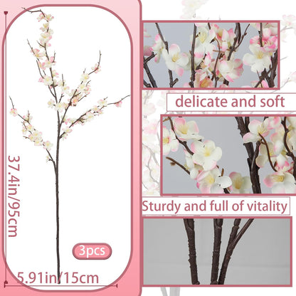 3 Pcs Cherry Blossom Branches Artificial Flowers Pink Faux Spring Stems