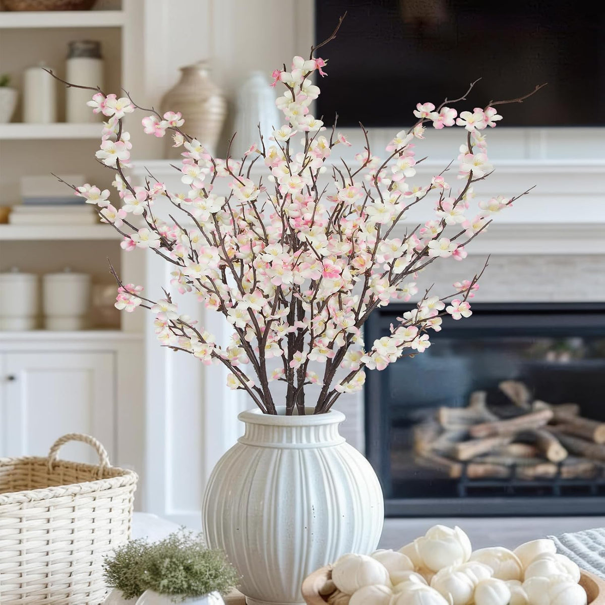 3 Pcs Cherry Blossom Branches Artificial Flowers Pink Faux Spring Stems