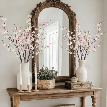 3 Pcs Cherry Blossom Branches Artificial Flowers Pink Faux Spring Stems