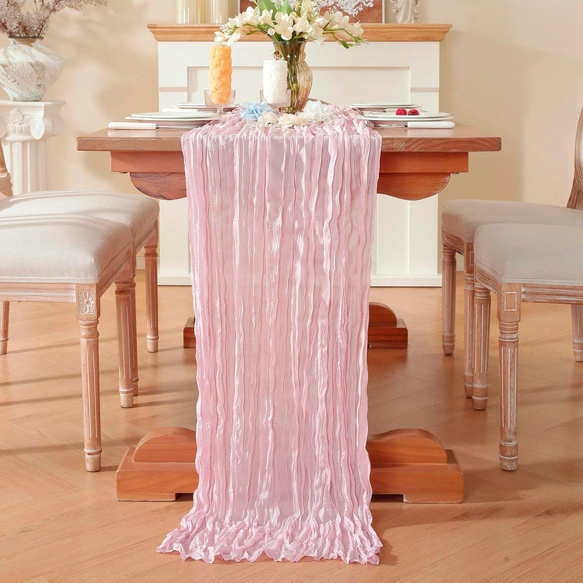 2 Pack Cheesecloth Table Runner, Fall Table Runner 120 Inch – Pink Cheesecloth Gauze – 10FT Cheese Cloth Runner for Wedding, Party, Baby Shower, Home Decorations