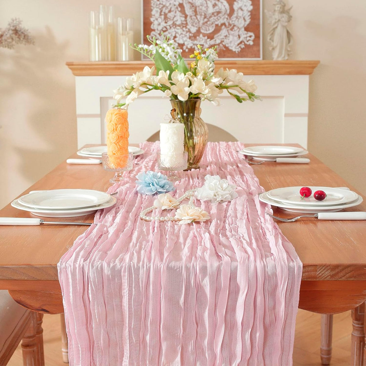 2 Pack Cheesecloth Table Runner, Fall Table Runner 120 Inch – Pink Cheesecloth Gauze – 10FT Cheese Cloth Runner for Wedding, Party, Baby Shower, Home Decorations