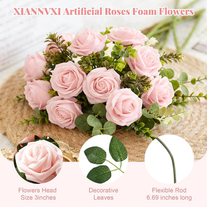 16Pcs Peach Pink Artificial Foam Fake Roses