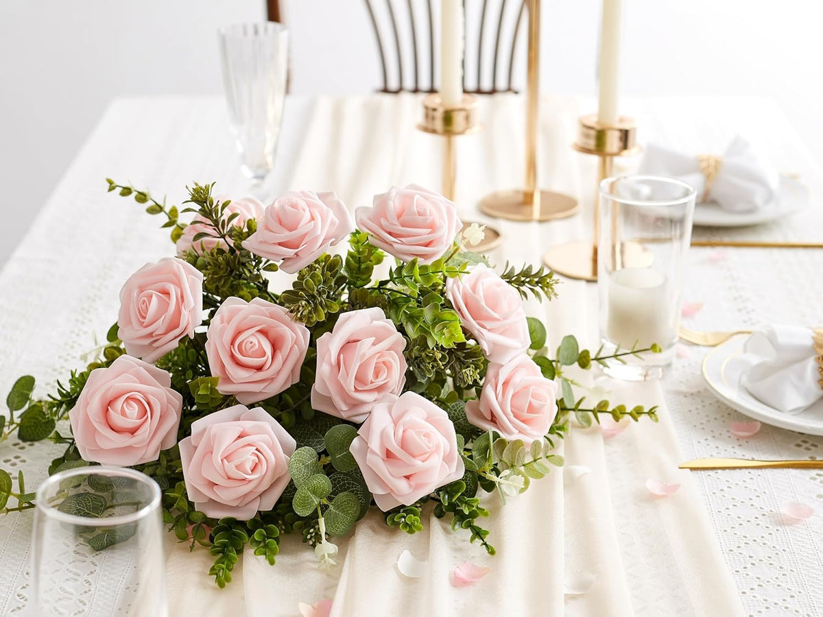 16Pcs Peach Pink Artificial Foam Fake Roses
