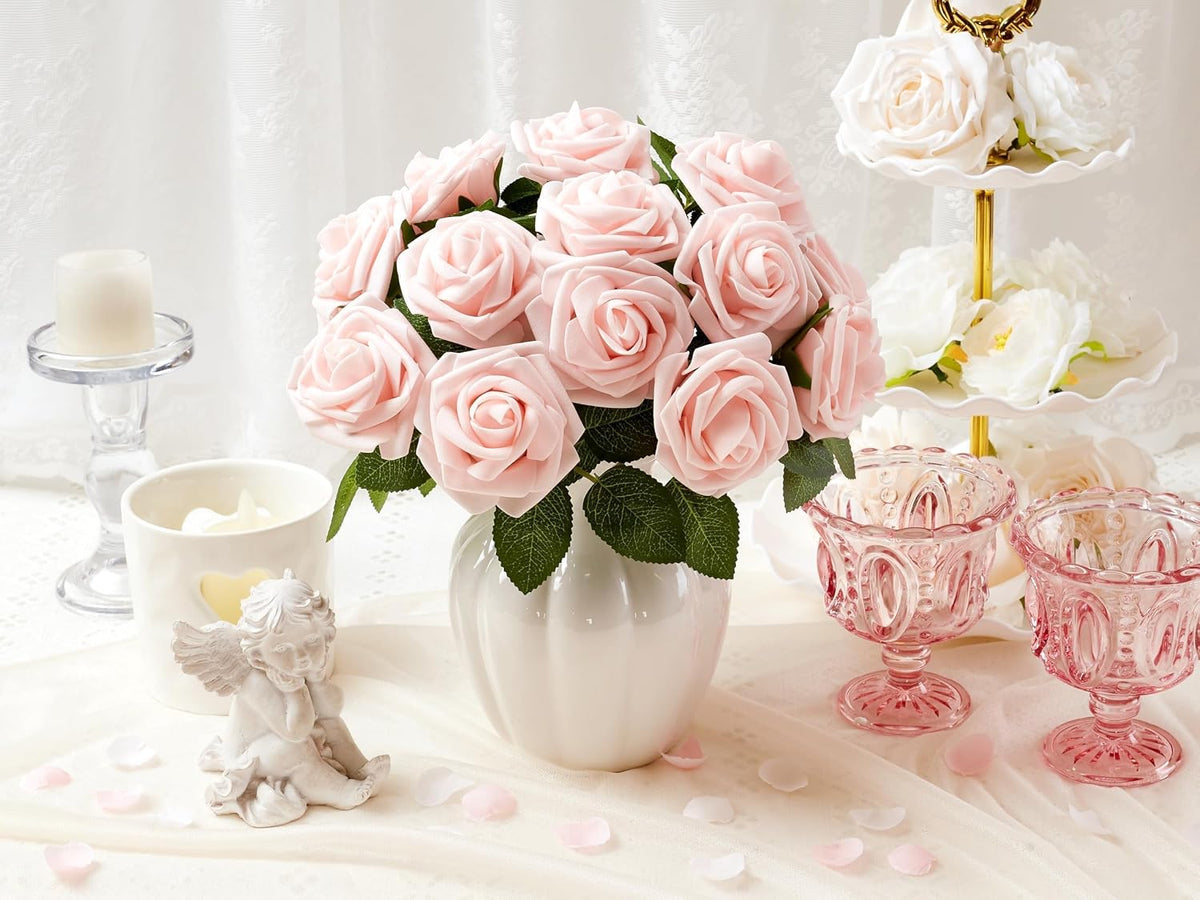 16Pcs Peach Pink Artificial Foam Fake Roses