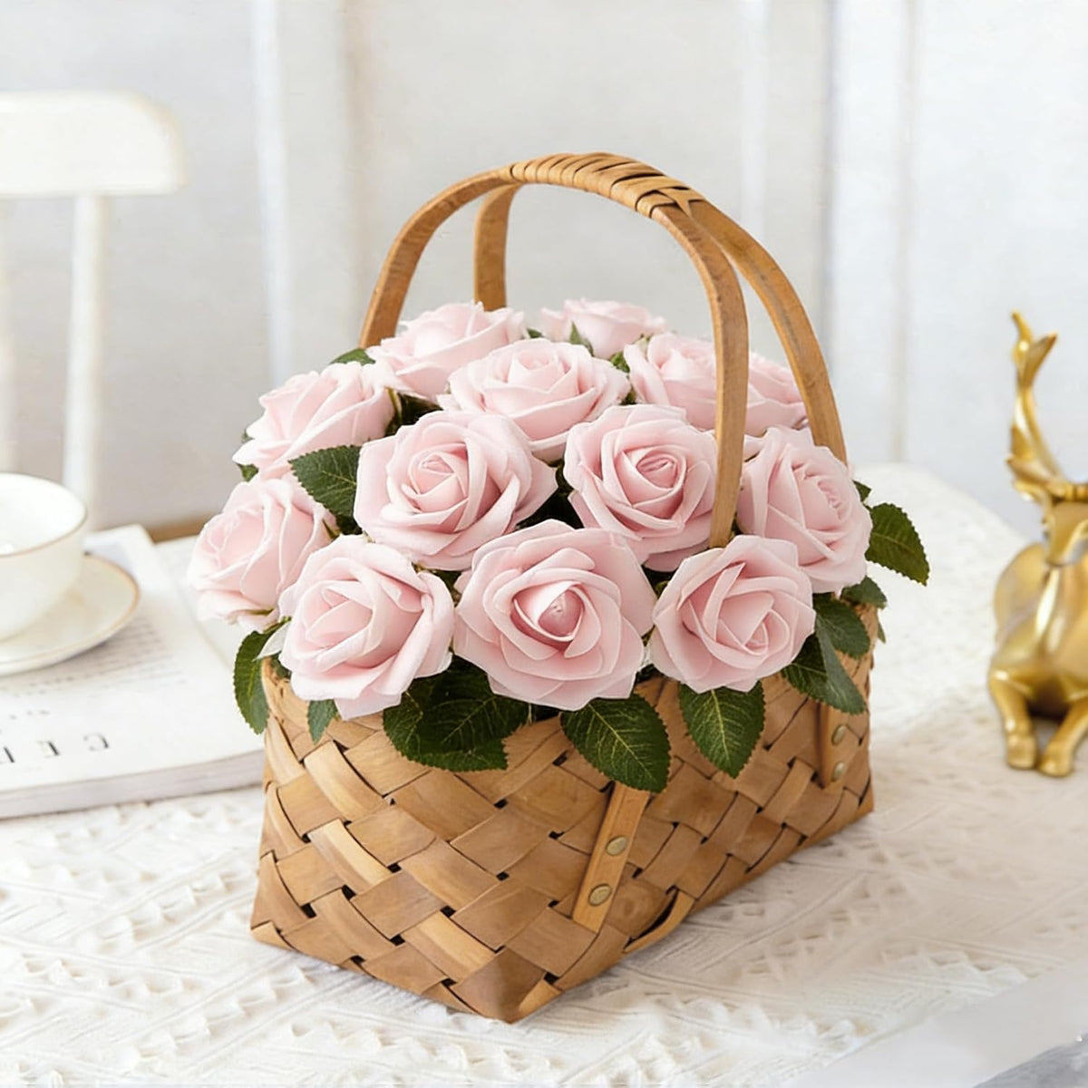 16Pcs Peach Pink Artificial Foam Fake Roses