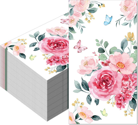 100Pcs Floral Disposable Paper Napkins Watercolor Wildflower Hand Towels Decorative Guest Napkin for Weddings, Dinner, Parties, Bathroom,Baby Showers, Birthday and Tea Part