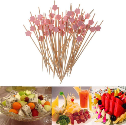 AKOAK 100 Counts Handmade 4.7" Pink Wintersweet Cocktail Sticks Sandwich Fruit Toothpicks Cocktail Picks Party Supplies