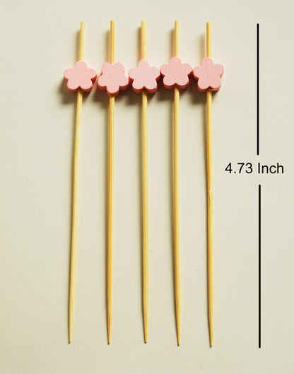 AKOAK 100 Counts Handmade 4.7" Pink Wintersweet Cocktail Sticks Sandwich Fruit Toothpicks Cocktail Picks Party Supplies