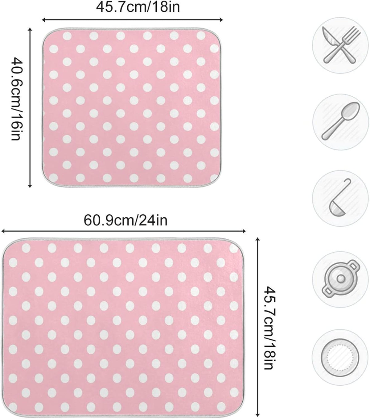 Pink White Polka Dot Dish Drying Mat for Kitchen Counter 16 x 18 Inch Absorbent Microfiber Valentines Dry Dishes Rack Mats Drainer Mat Dish Drying Pad for Countertops Decor