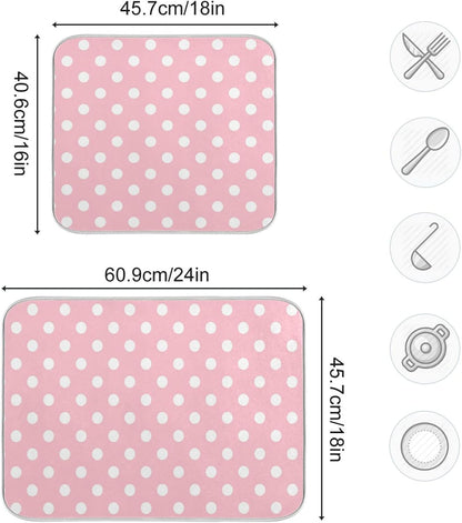 Pink White Polka Dot Dish Drying Mat for Kitchen Counter 16 x 18 Inch Absorbent Microfiber Valentines Dry Dishes Rack Mats Drainer Mat Dish Drying Pad for Countertops Decor
