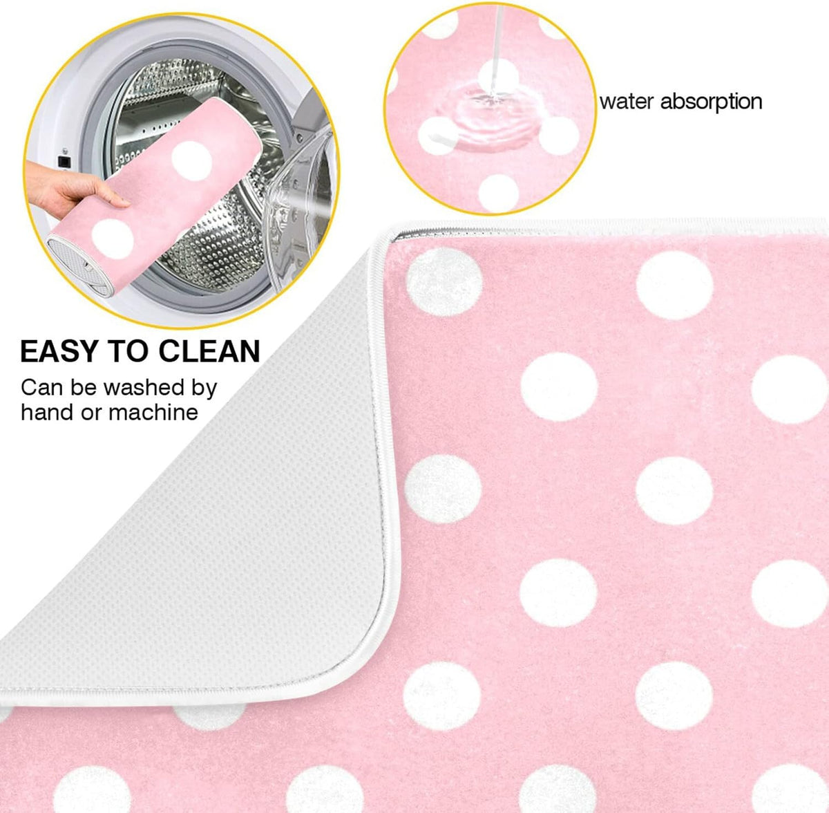 Pink White Polka Dot Dish Drying Mat for Kitchen Counter 16 x 18 Inch Absorbent Microfiber Valentines Dry Dishes Rack Mats Drainer Mat Dish Drying Pad for Countertops Decor