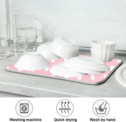 Pink White Polka Dot Dish Drying Mat for Kitchen Counter 16 x 18 Inch Absorbent Microfiber Valentines Dry Dishes Rack Mats Drainer Mat Dish Drying Pad for Countertops Decor