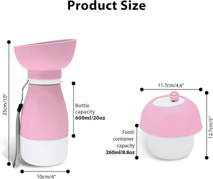Portable Pet Water Bottle, Travel Water Food Container Pink