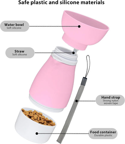 Portable Pet Water Bottle, Travel Water Food Container Pink