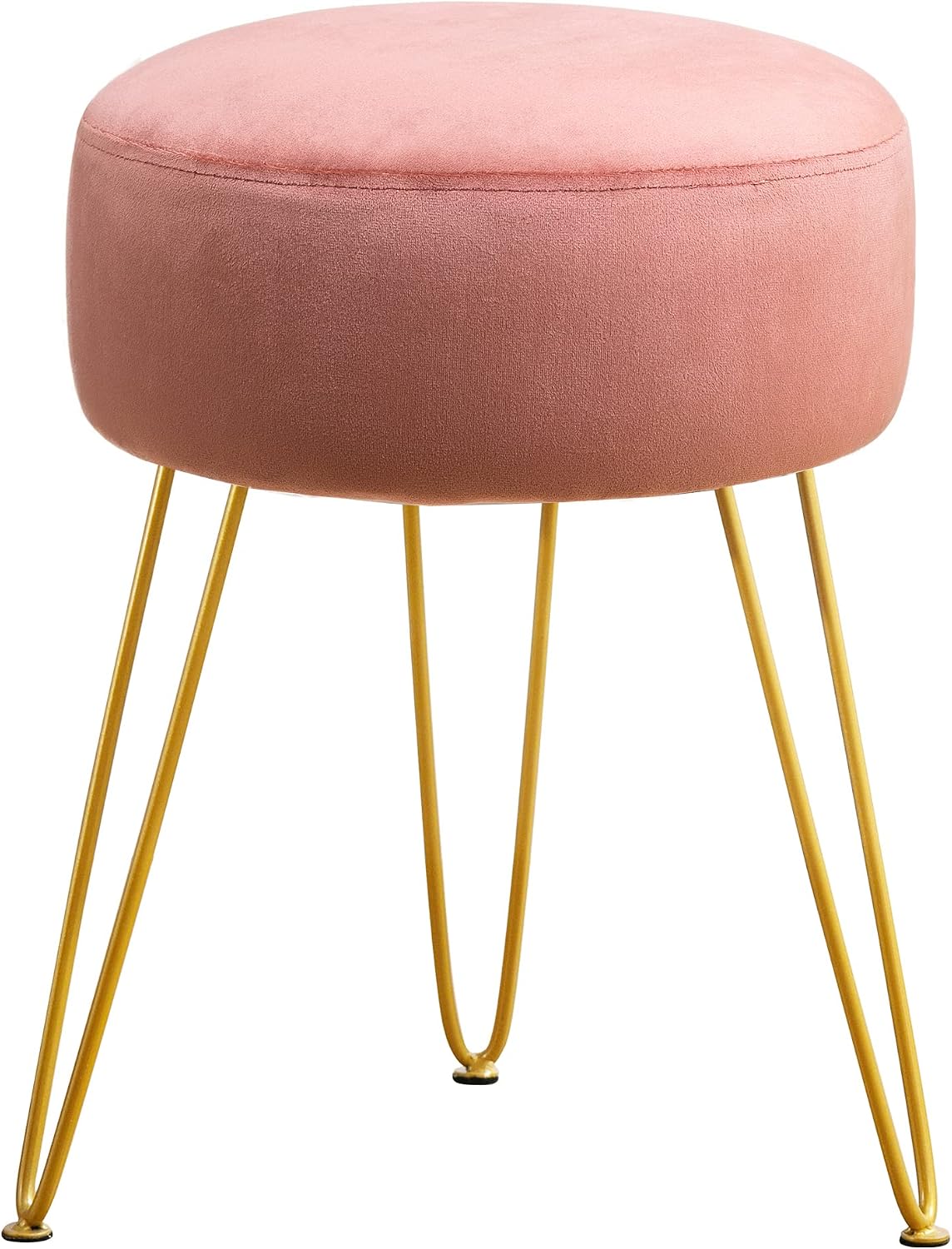 Vanity Stool, Pink Vanity Stools for Makeup Room, Round Ottoman Foot Stool, Velvet Footrest Vanity Chair for Bathroom Vanity, Bedroom, Living Room, Entryway, Offices, 300lbs
