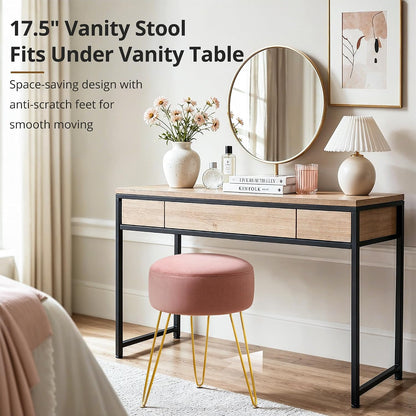 Vanity Stool, Pink Vanity Stools for Makeup Room, Round Ottoman Foot Stool, Velvet Footrest Vanity Chair for Bathroom Vanity, Bedroom, Living Room, Entryway, Offices, 300lbs