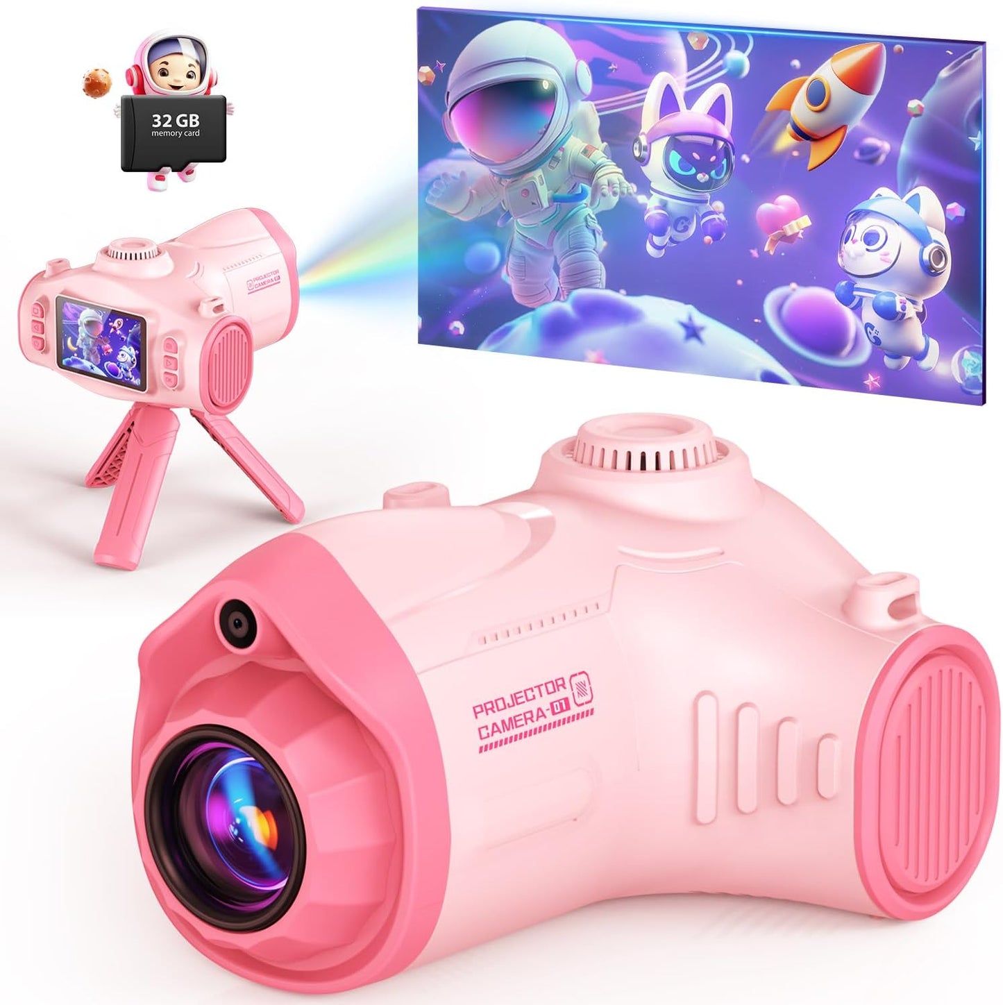 Kids Camera with Projector, 1080P Kids Video Camera, Pink
