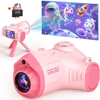 Kids Camera with Projector, 1080P Kids Video Camera, Pink