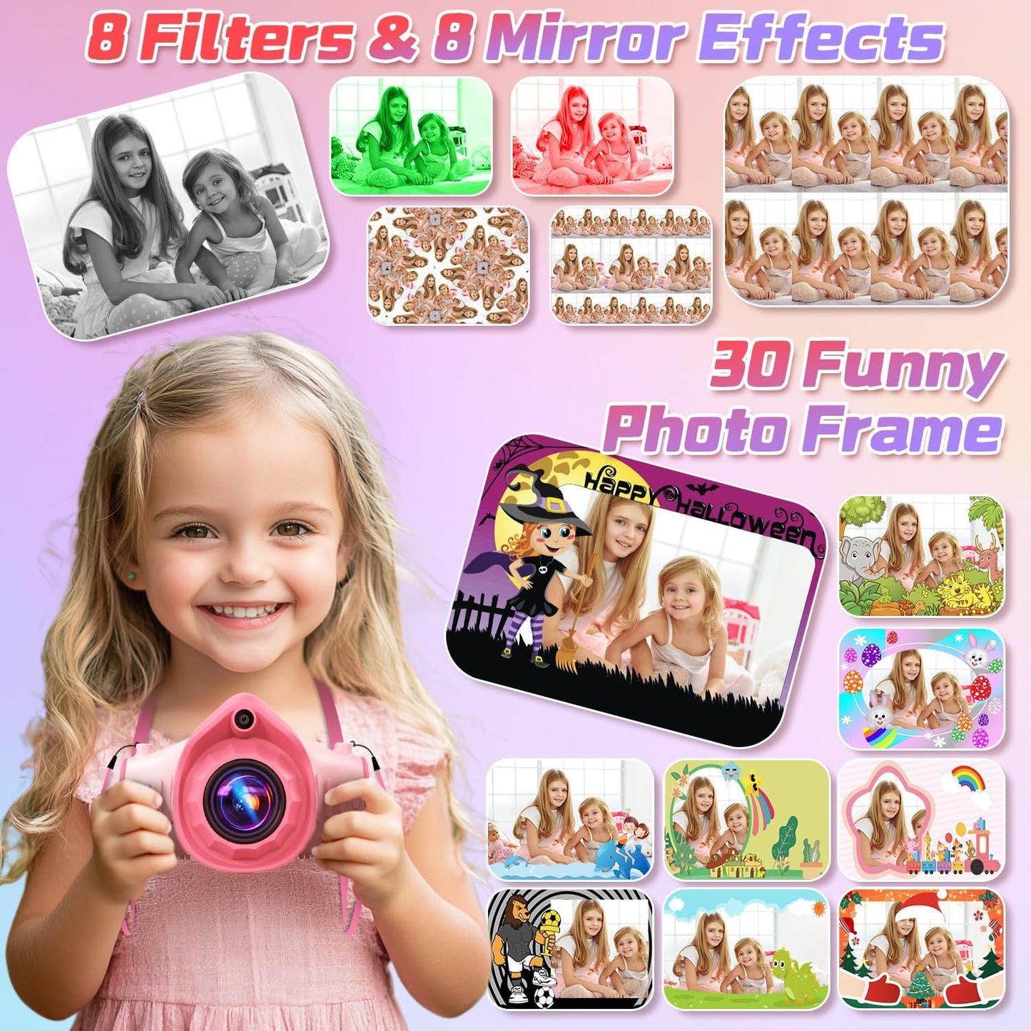 Kids Camera with Projector, 1080P Kids Video Camera, Pink