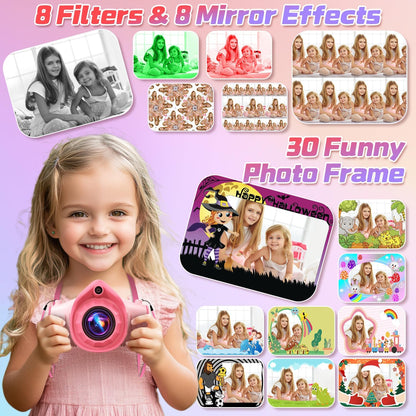 Kids Camera with Projector, 1080P Kids Video Camera, Pink