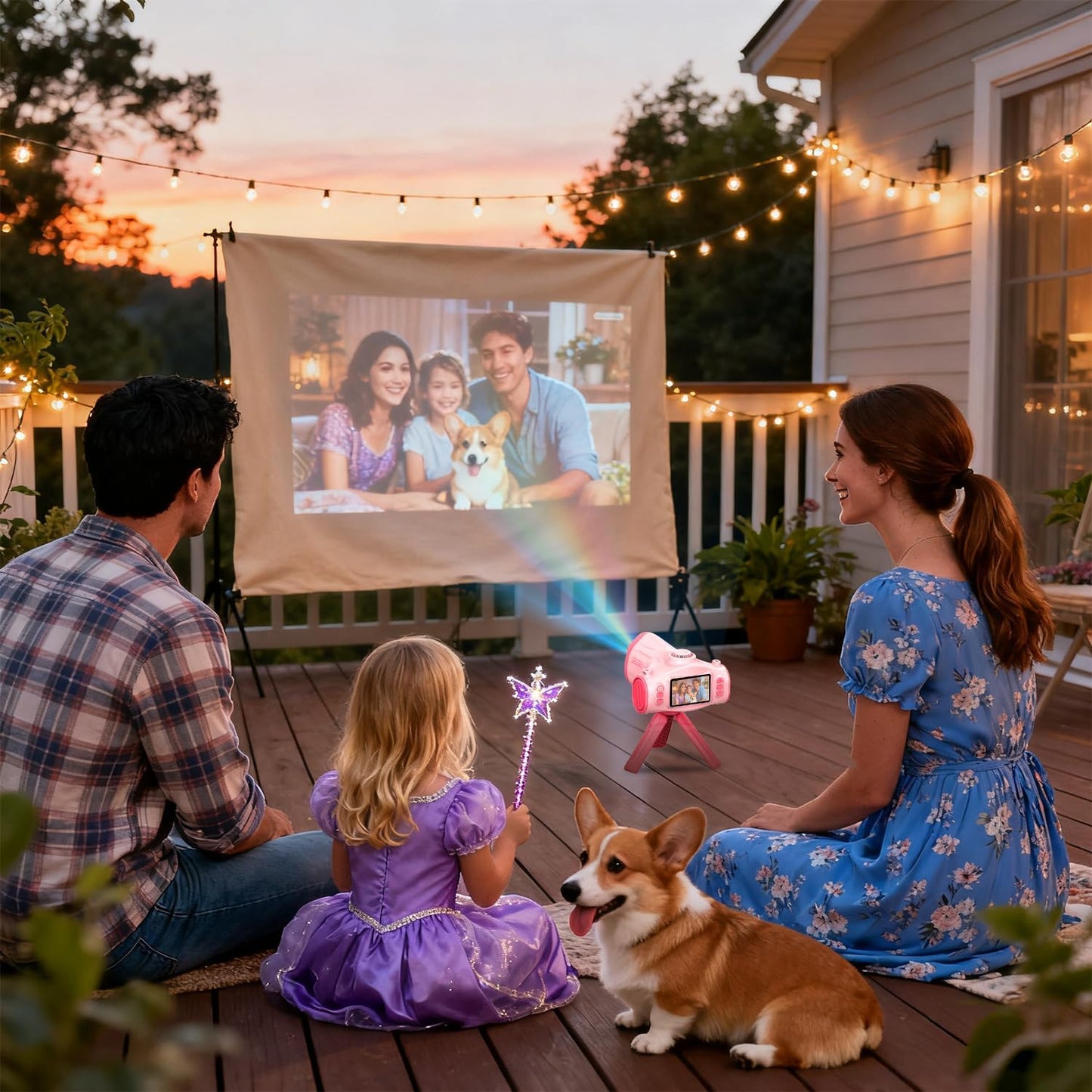 Kids Camera with Projector, 1080P Kids Video Camera, Pink
