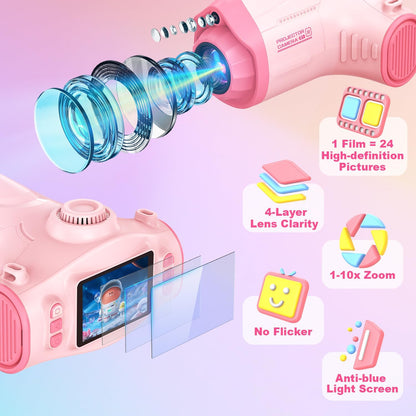 Kids Camera with Projector, 1080P Kids Video Camera, Pink