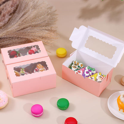 65 PCS Pink Cookie Boxes with Window - 6.29x3.54x2.95 Inches Bakery, Treat, Dessert, Pie, Donuts, Macaroon, Cupcake, Small Gift Boxes for Party, Business(Pink)