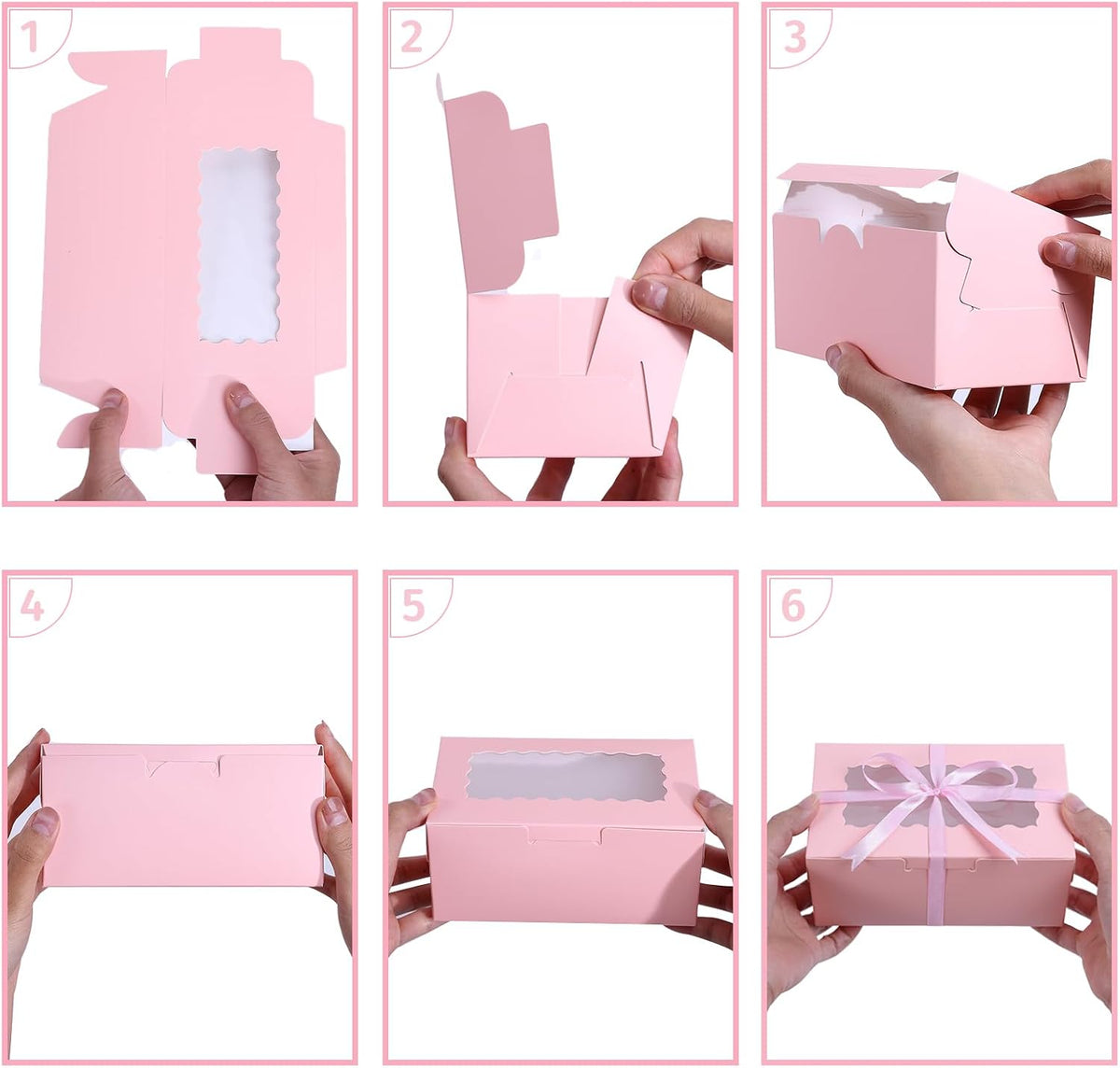 65 PCS Pink Cookie Boxes with Window - 6.29x3.54x2.95 Inches Bakery, Treat, Dessert, Pie, Donuts, Macaroon, Cupcake, Small Gift Boxes for Party, Business(Pink)