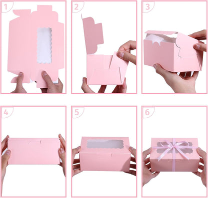 65 PCS Pink Cookie Boxes with Window - 6.29x3.54x2.95 Inches Bakery, Treat, Dessert, Pie, Donuts, Macaroon, Cupcake, Small Gift Boxes for Party, Business(Pink)