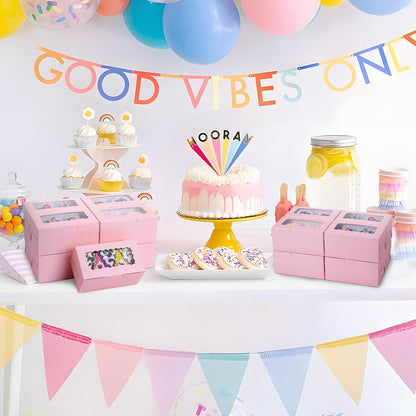 65 PCS Pink Cookie Boxes with Window - 6.29x3.54x2.95 Inches Bakery, Treat, Dessert, Pie, Donuts, Macaroon, Cupcake, Small Gift Boxes for Party, Business(Pink)