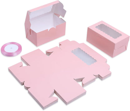 65 PCS Pink Cookie Boxes with Window - 6.29x3.54x2.95 Inches Bakery, Treat, Dessert, Pie, Donuts, Macaroon, Cupcake, Small Gift Boxes for Party, Business(Pink)