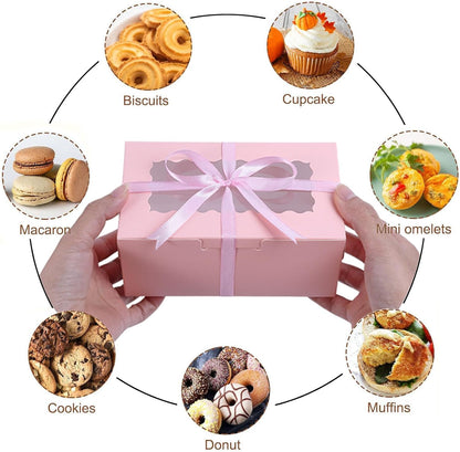 65 PCS Pink Cookie Boxes with Window - 6.29x3.54x2.95 Inches Bakery, Treat, Dessert, Pie, Donuts, Macaroon, Cupcake, Small Gift Boxes for Party, Business(Pink)