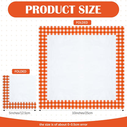 Resurhang Orange White 100 Pcs Checkered Napkins Gingham Plaid Tissue Disposable Napkins Picnic BBQ Party Supplies for Spring Summer Party Supplies (2 Styles)