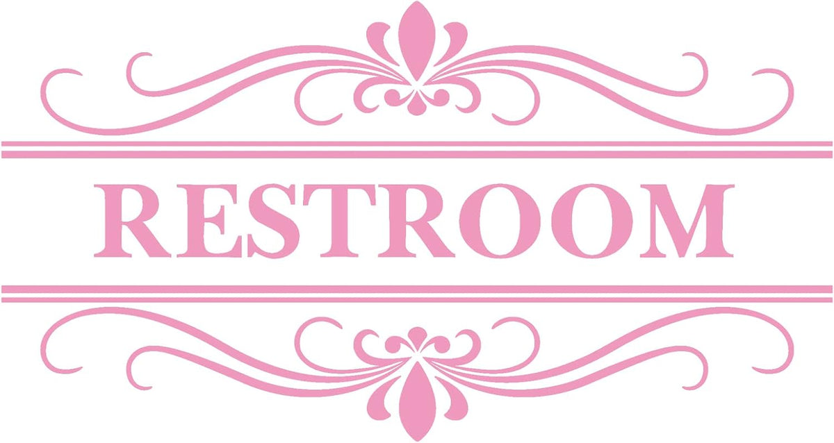 Restroom Sign Wall Decal Vinyl Pink Stickers, Removable Cute Art Design DIY Mural Wallpaper for Women Restroom Bathroom Washroom WC Toilet Office Home Decoration