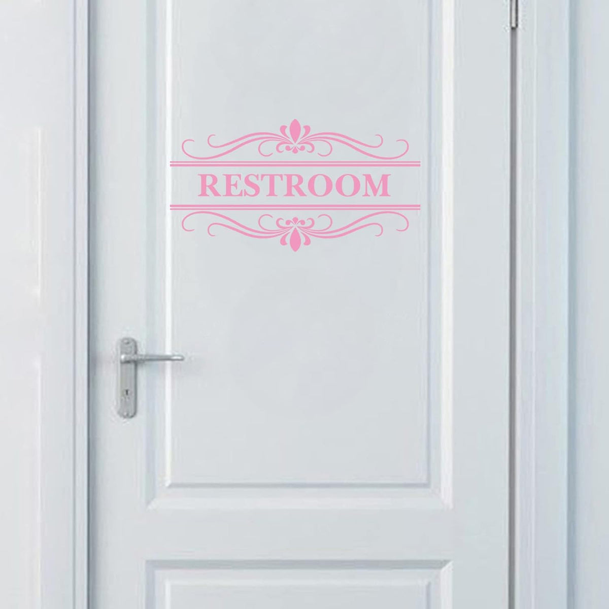 Restroom Sign Wall Decal Vinyl Pink Stickers, Removable Cute Art Design DIY Mural Wallpaper for Women Restroom Bathroom Washroom WC Toilet Office Home Decoration