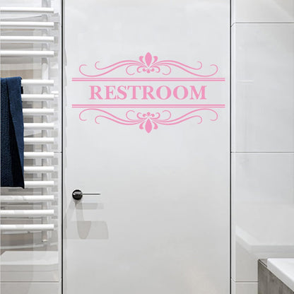 Restroom Sign Wall Decal Vinyl Pink Stickers, Removable Cute Art Design DIY Mural Wallpaper for Women Restroom Bathroom Washroom WC Toilet Office Home Decoration