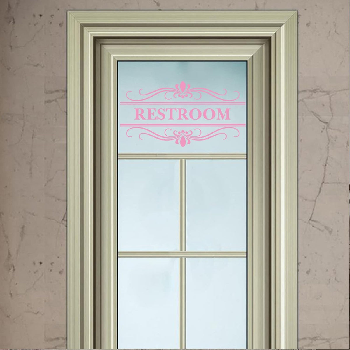 Restroom Sign Wall Decal Vinyl Pink Stickers, Removable Cute Art Design DIY Mural Wallpaper for Women Restroom Bathroom Washroom WC Toilet Office Home Decoration