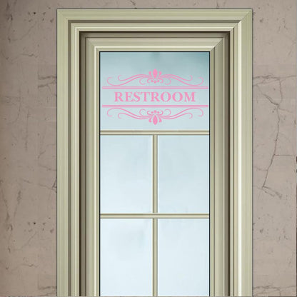 Restroom Sign Wall Decal Vinyl Pink Stickers, Removable Cute Art Design DIY Mural Wallpaper for Women Restroom Bathroom Washroom WC Toilet Office Home Decoration