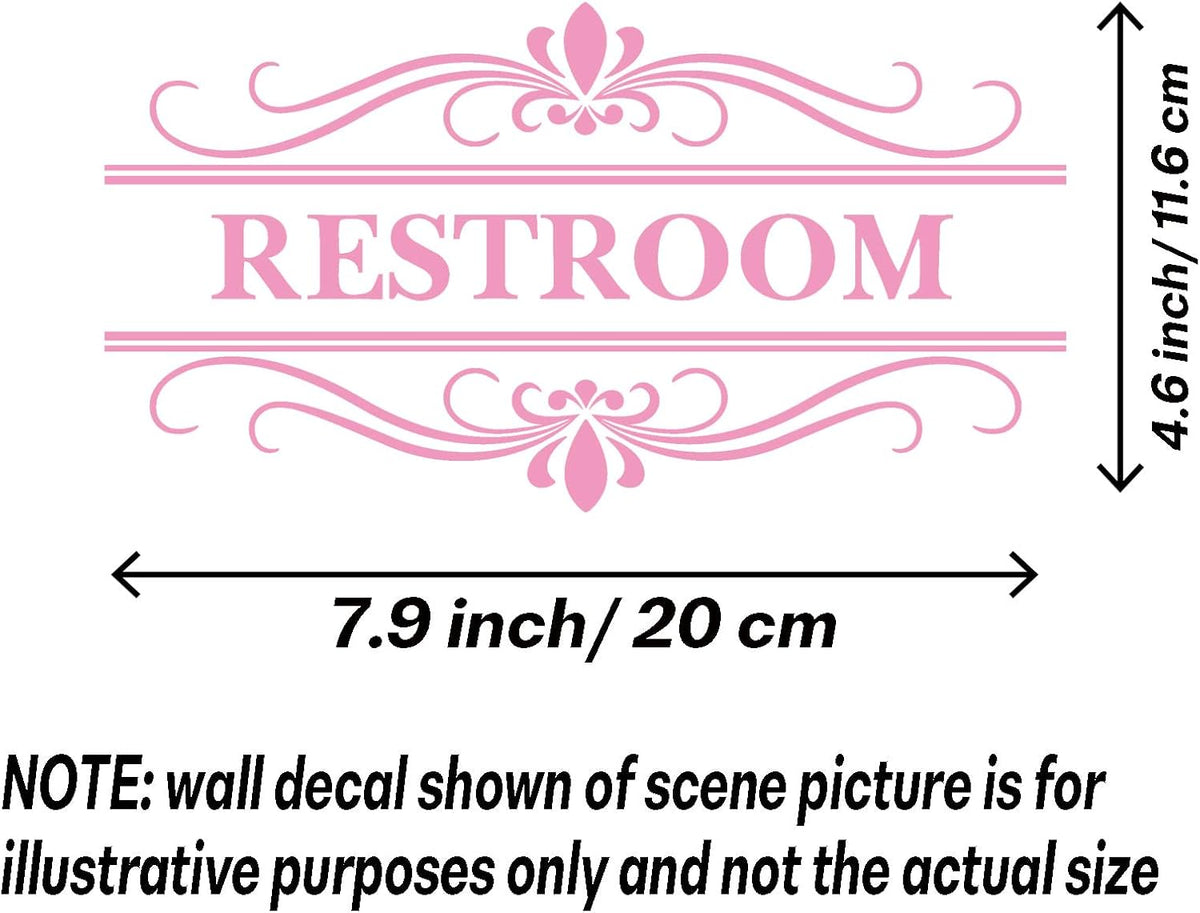 Restroom Sign Wall Decal Vinyl Pink Stickers, Removable Cute Art Design DIY Mural Wallpaper for Women Restroom Bathroom Washroom WC Toilet Office Home Decoration