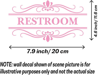 Restroom Sign Wall Decal Vinyl Pink Stickers, Removable Cute Art Design DIY Mural Wallpaper for Women Restroom Bathroom Washroom WC Toilet Office Home Decoration