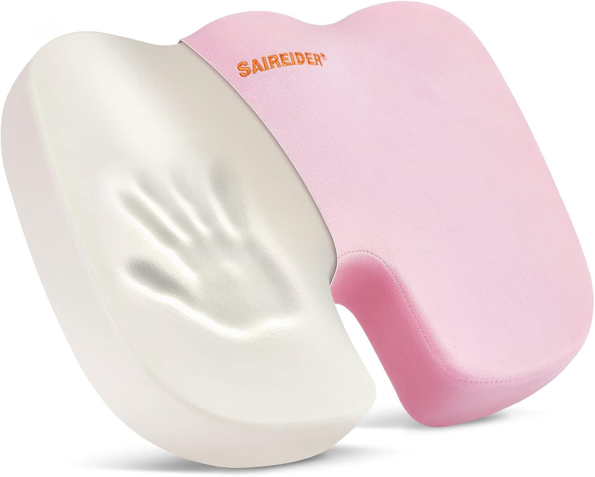 Office Chair Cushion, Car Seat Cushion, Memory Foam Coccyx Cushion Pads for Tailbone Pain, Sciatica Relief Pillow, Correct Sitting Posture (Pink)